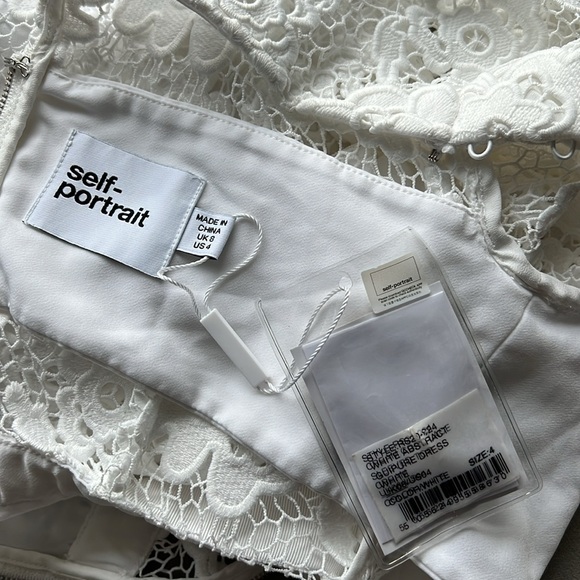 New Self-Portrait Grosgrain-trimmed Guipure Lace Midi Dress in White Size 4 US - Picture 6 of 8